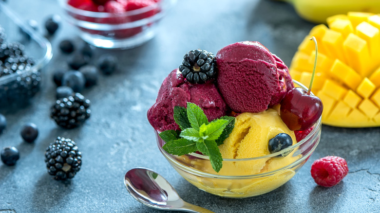 Fruit sorbet in a bowl