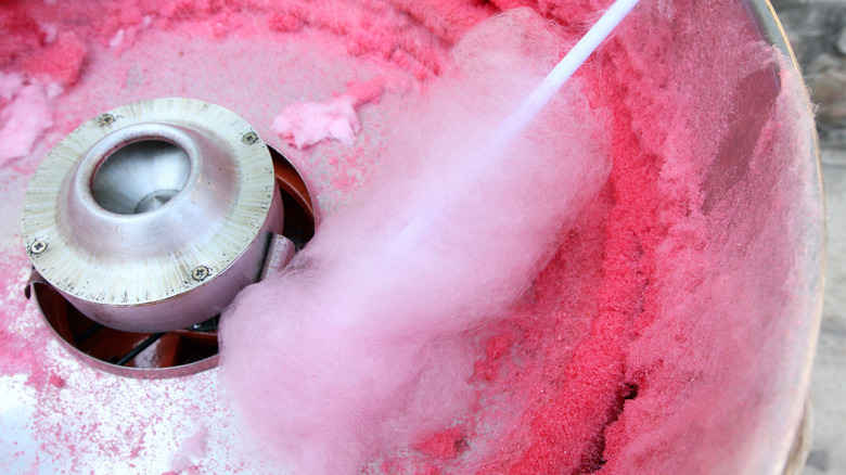 pink cotton candy in machine