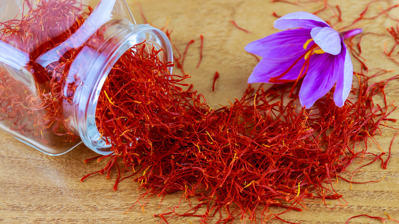 Jar of saffron with flower