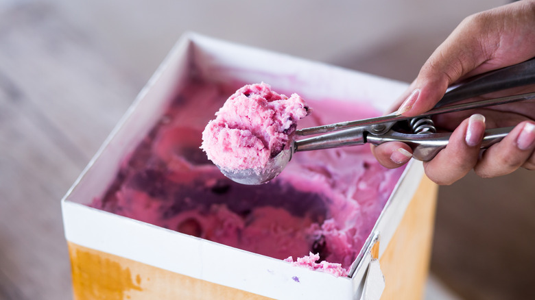 Grape ice cream in scoop
