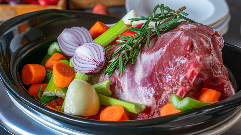 meat and veggies in crockpot