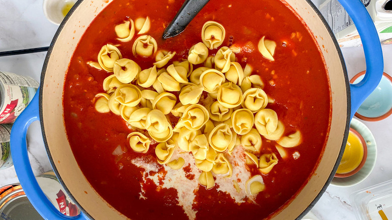 Tortellini in tomato based soup