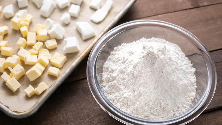 Cubes of vegetable shortening, butter, and flour