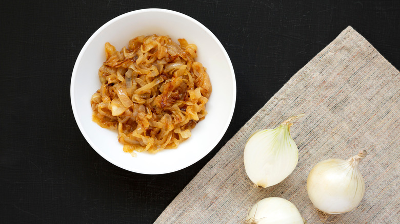 Bowl of caramelized onions.