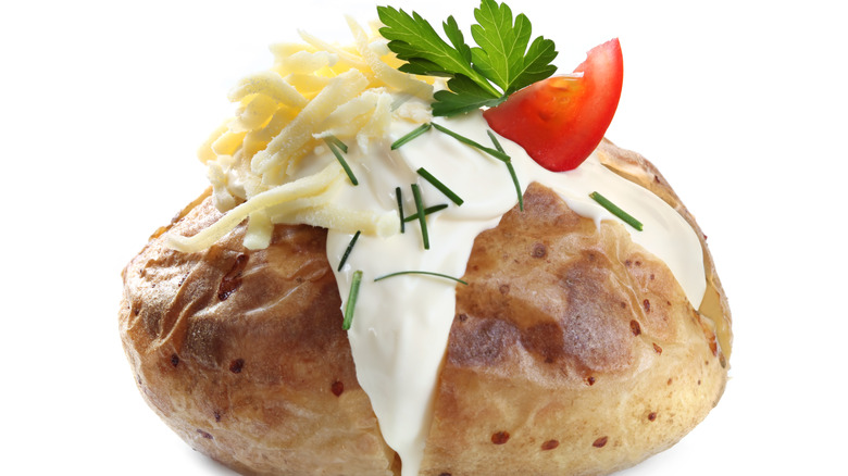 Smashed baked potato with toppings 