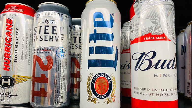 Cans of beer on display