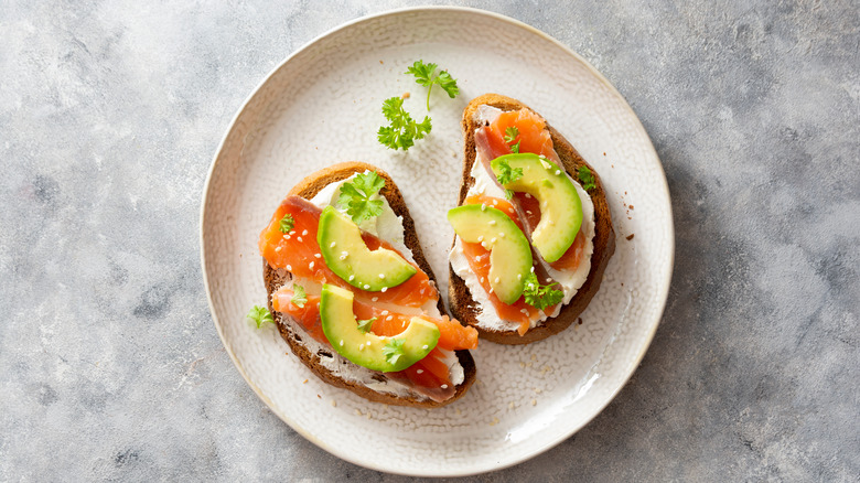 Avocado toast with salmon and cream cheese