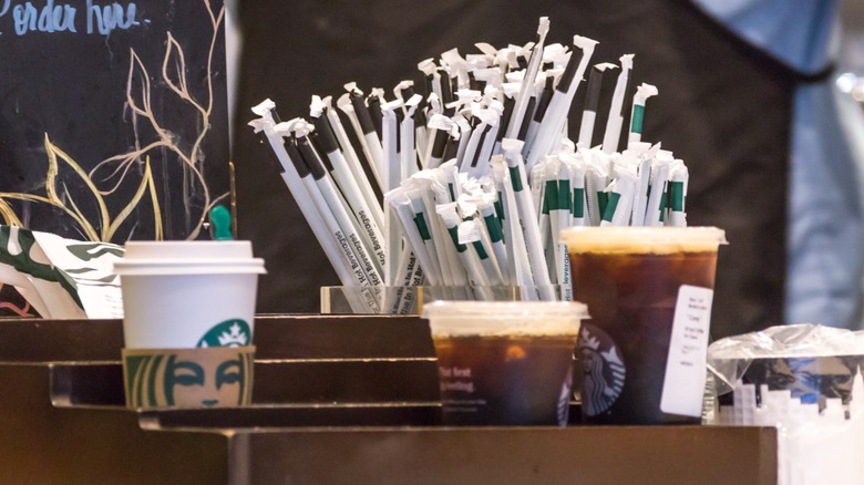 Straws on the counter at Starbucks