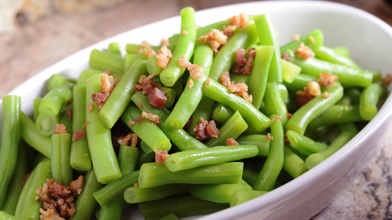 dish of green beans with bacon