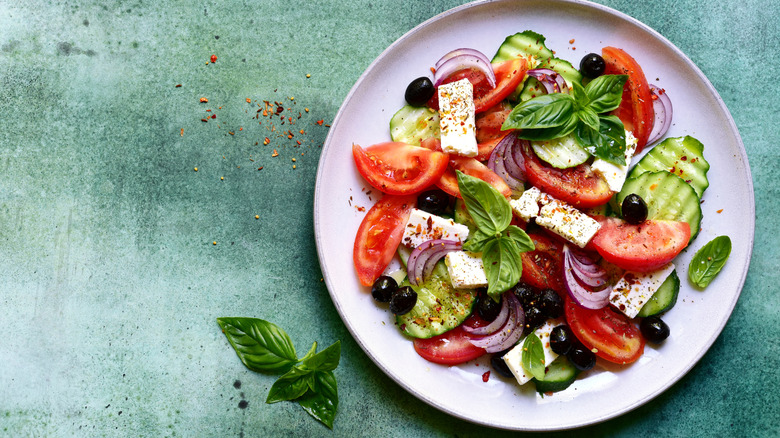 plated greek salad