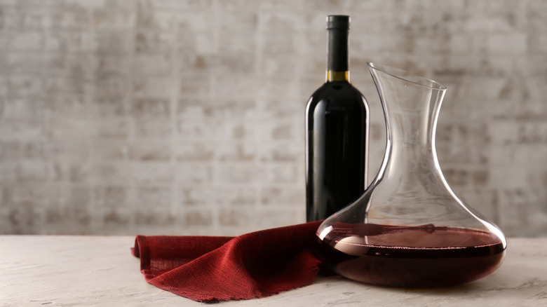 Bottle and decanter of wine