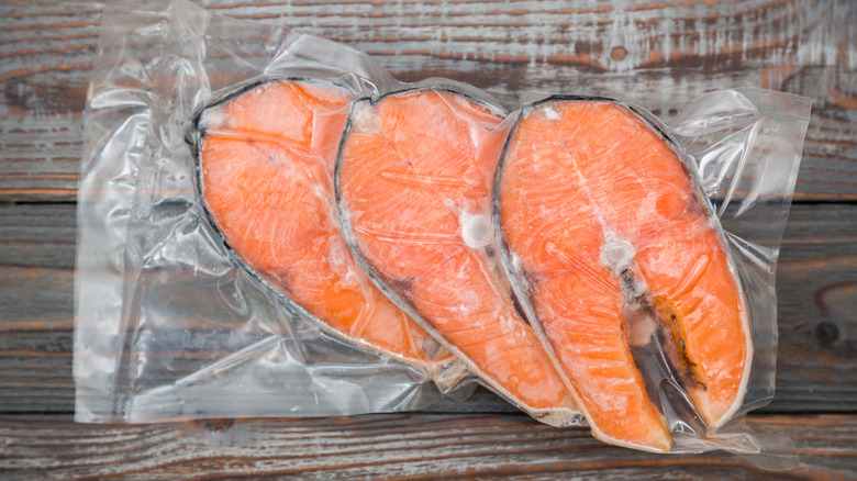 package of frozen salmon 