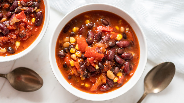 Chili in a white bowl