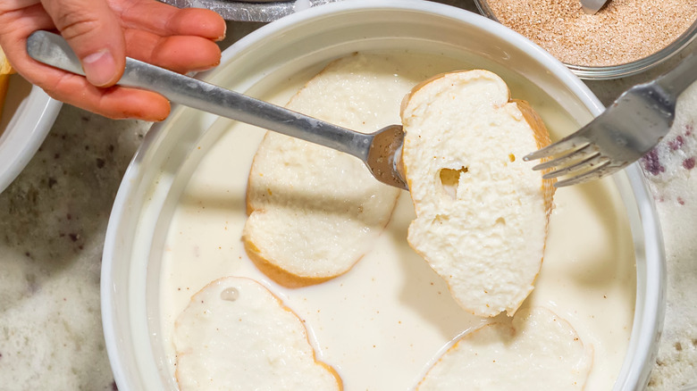 soaking bread in milk