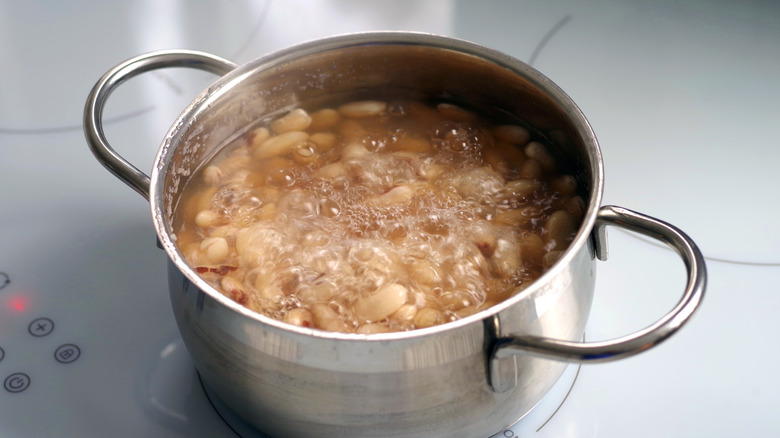 Pot of simmering beans