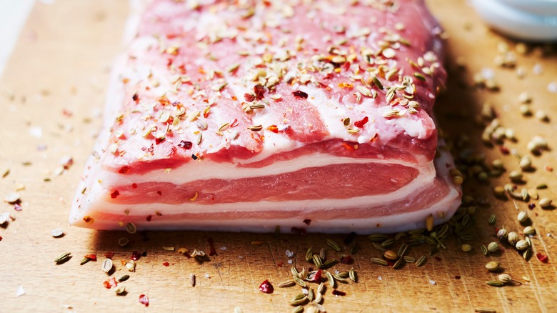 raw pork belly seasoned