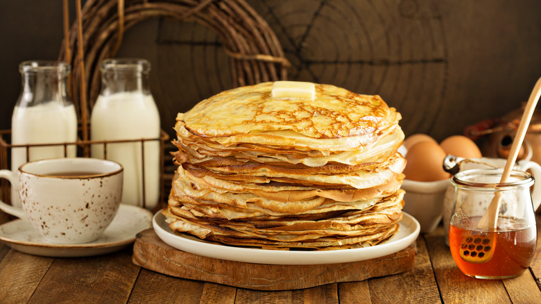 Stack of crepes on a plate