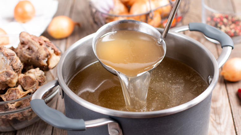 Pot of homemade chicken stock