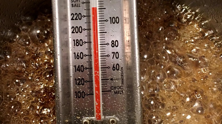 Candy thermometer in hot sugar