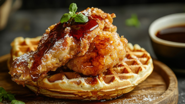 fried chicken and waffles on a plate