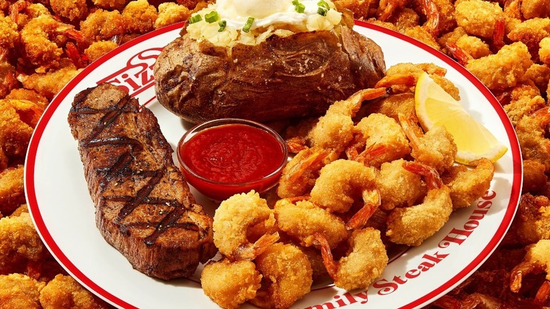 Sizzler's steak, potato, and shrimp