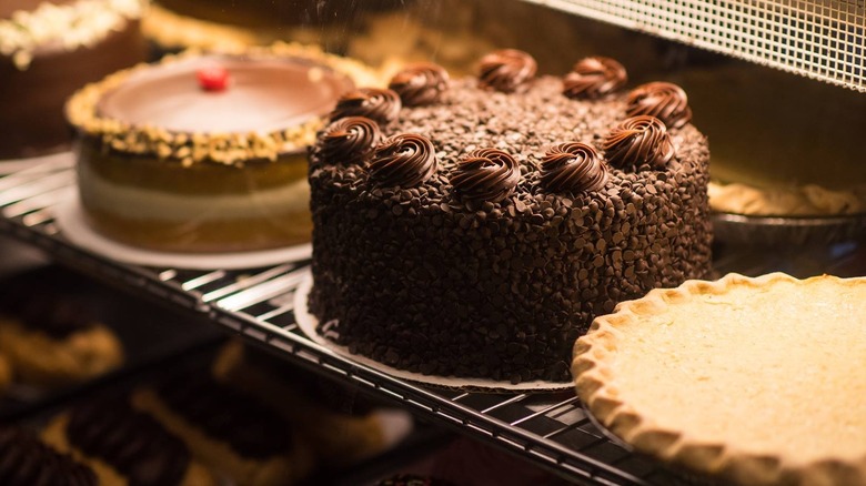 Death by Chocolate cake in dessert case at Gregg's