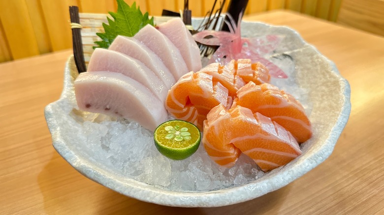 Swordfish belly and salmon on ice