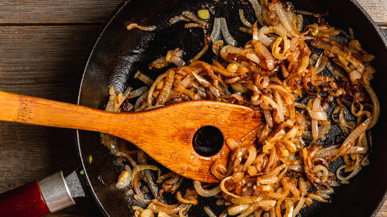 Caramelized onions in a pan