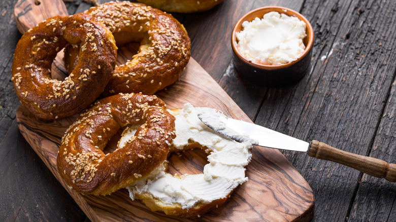 seeded bagels with cream cheese