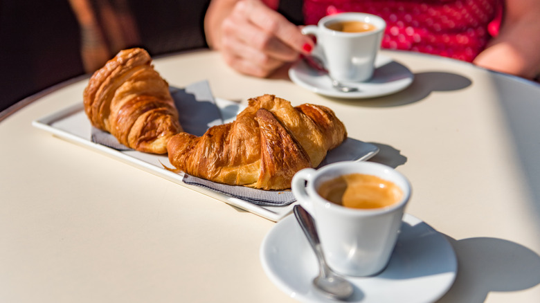 espresso and two croissants