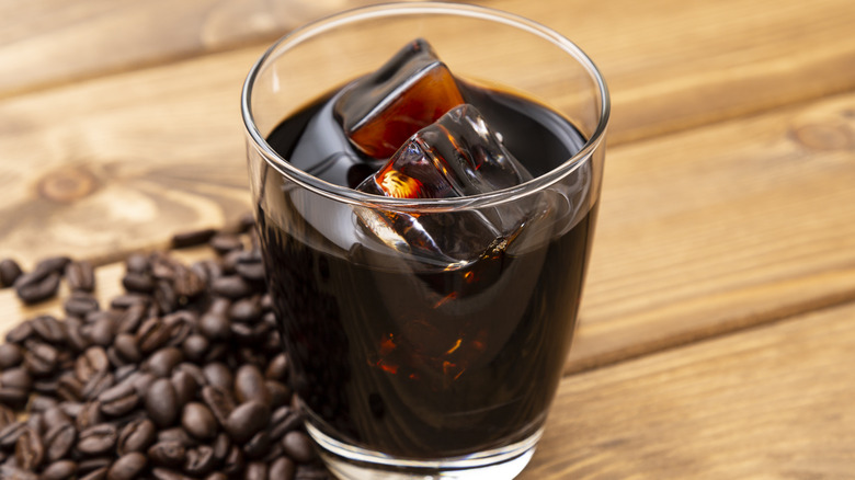 iced coffee on wood table