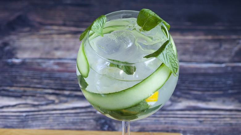 gin and tonic with basil and cucumber