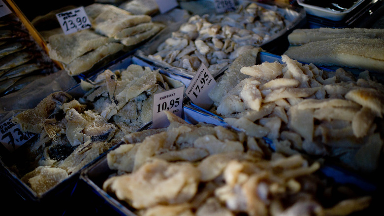 dried cod fish sold in market