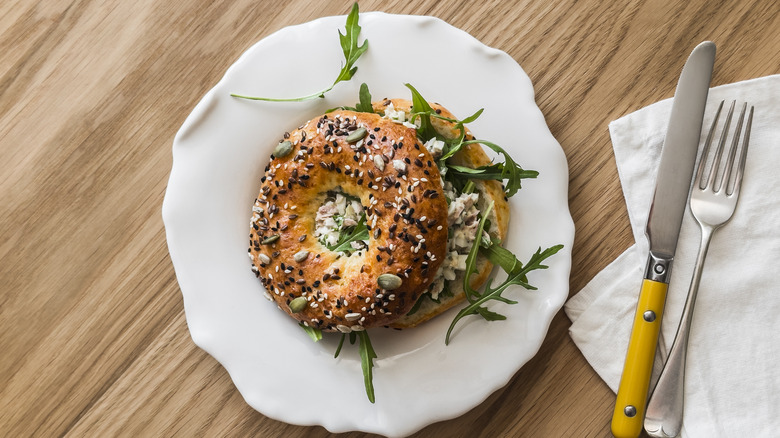 Seeded bagel with tuna salad