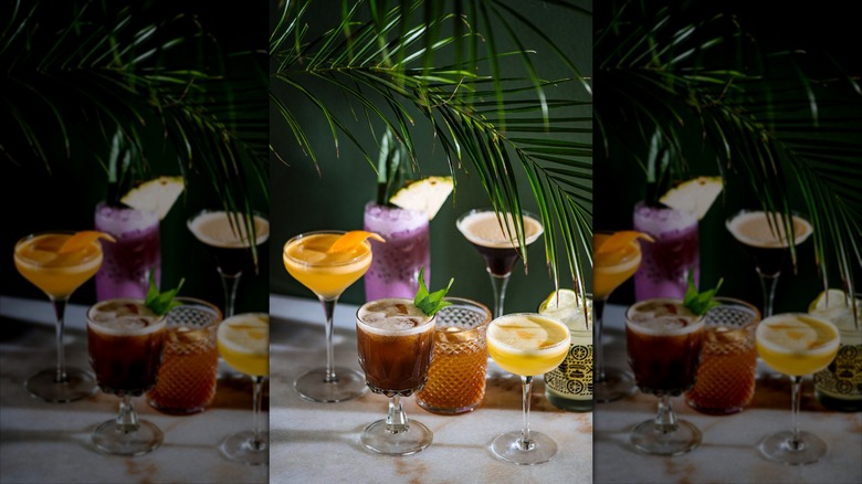 Bight cocktails and palm leaf