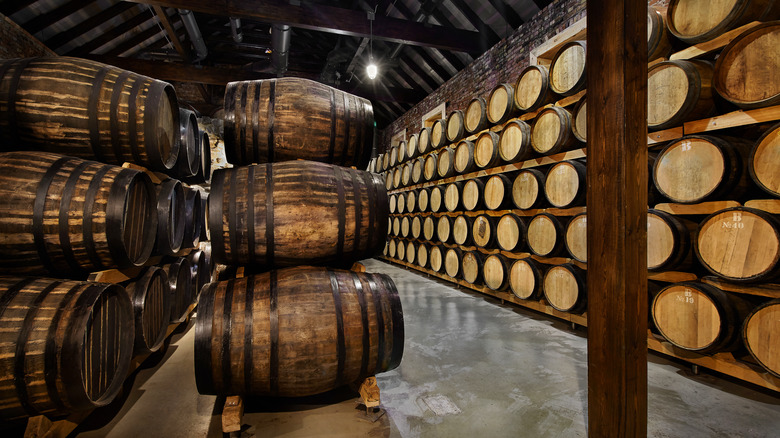 Whisky aging in barrels