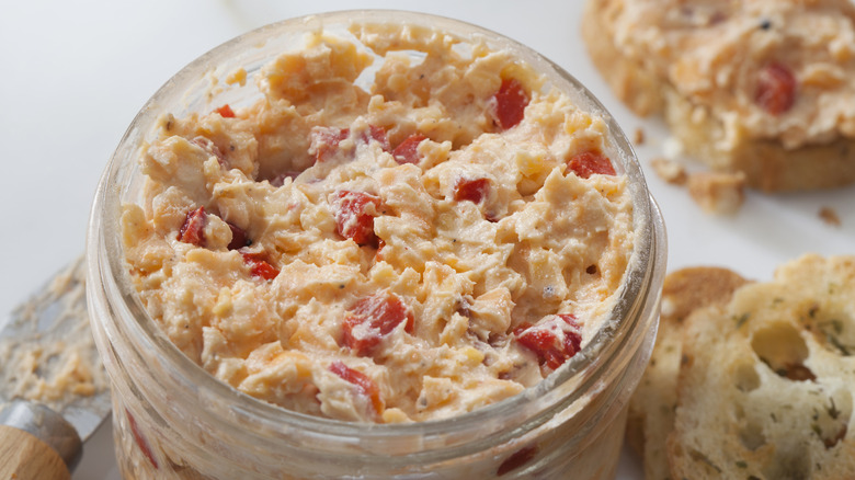 Close-up of pimento cheese dip