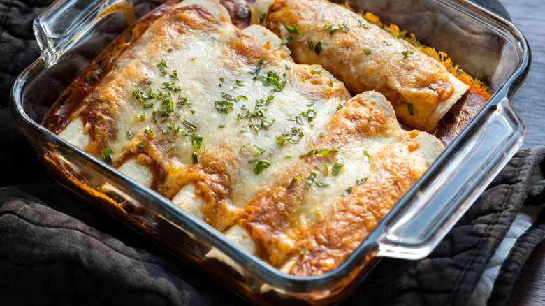 enchiladas in baking tray 