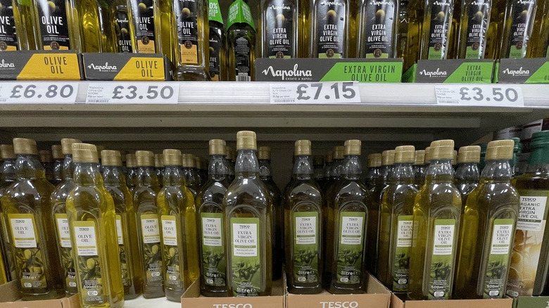 shelf of olive oils