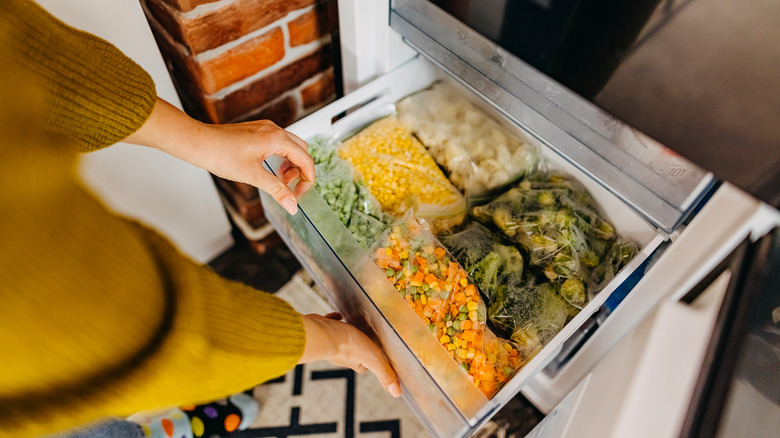 vegetables in freezer