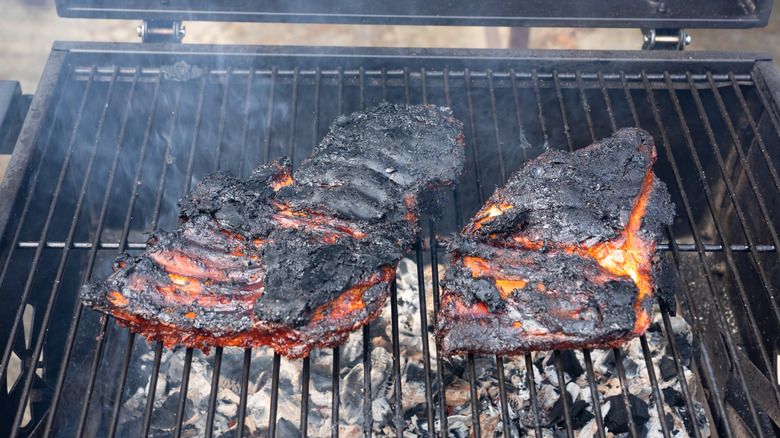Overcooked ribs on BBQ grill
