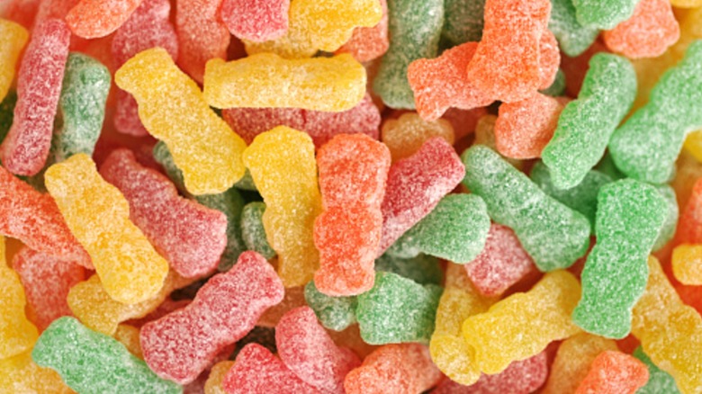 Close-up of many Sour Patch Kids candies