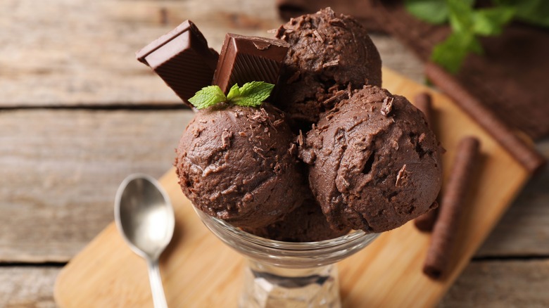 bowl of chocolate ice cream scoops