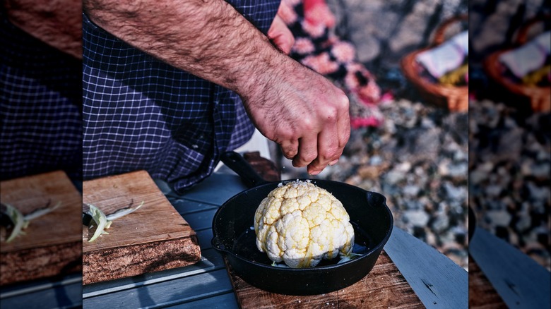 cauliflower cooking in fire