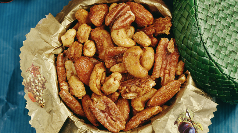 Close-up of spiced mixed nuts