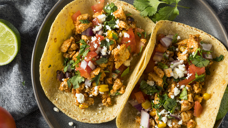 Ground tofu tacos on plate