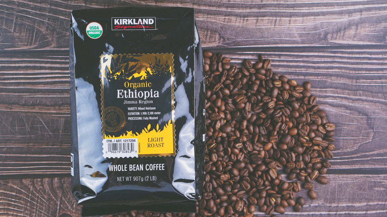 A bag of Kirkland Signature whole bean coffee from Costco