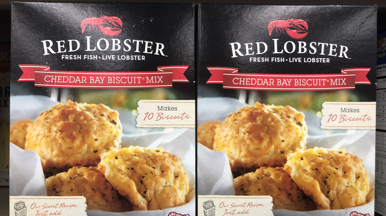 Boxes of Red Lobster's cheddar bay biscuit mix