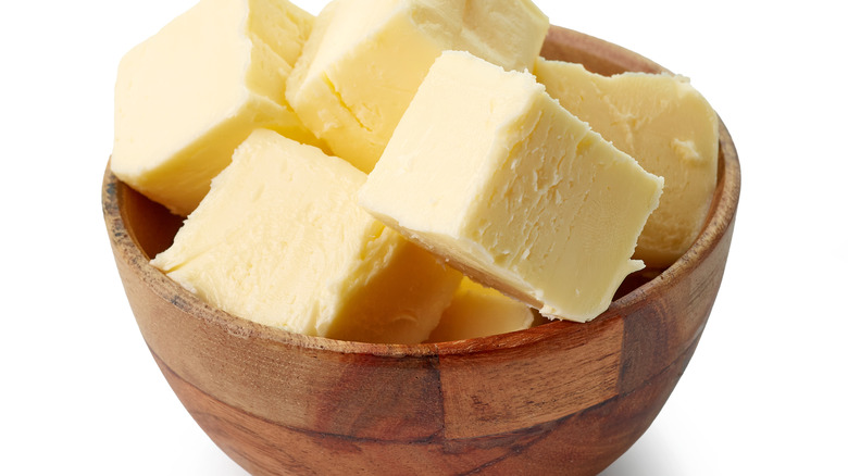 Cubes of butter in bowl