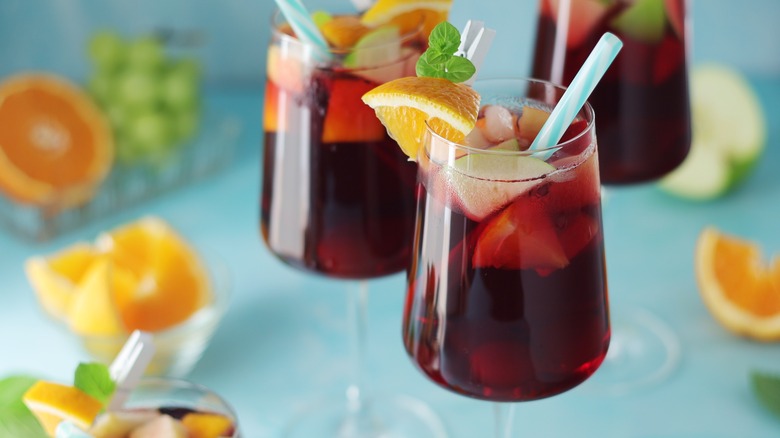 Glasses of sangria with fruit